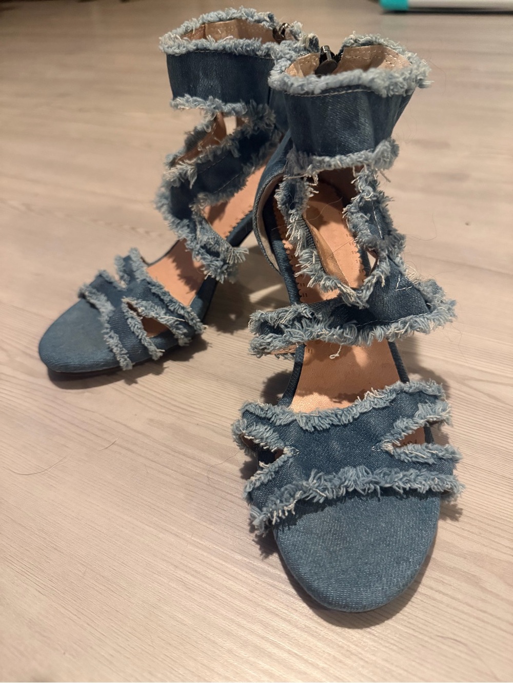 Frayed Denim Kitten Heel - Blue Jean